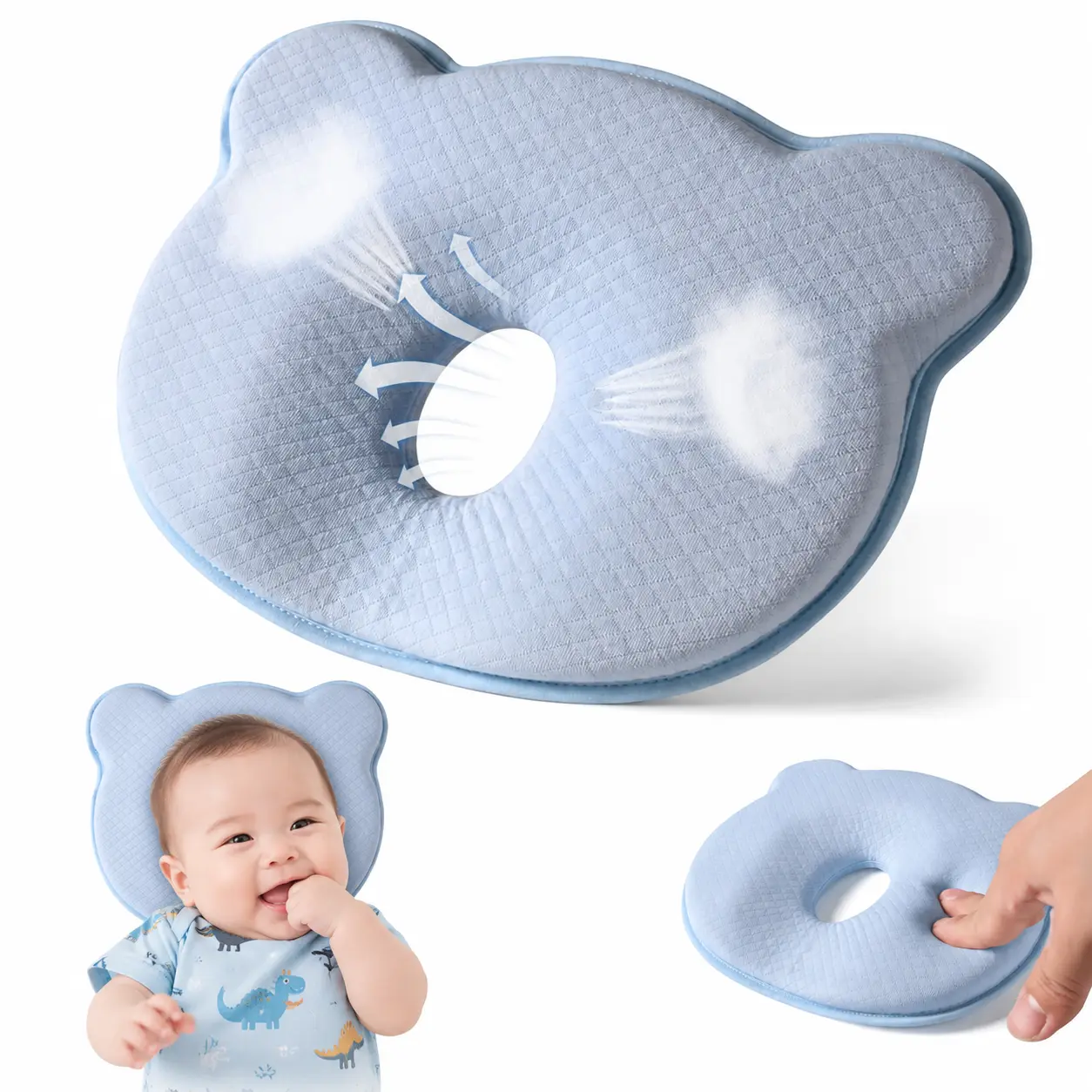 Baby Memory Foam Pillow - Hypoallergenic, Soft Breathable Infant Neck Support Pillow for Flat Head Prevention, Portable for Baby Sleeping & Travel