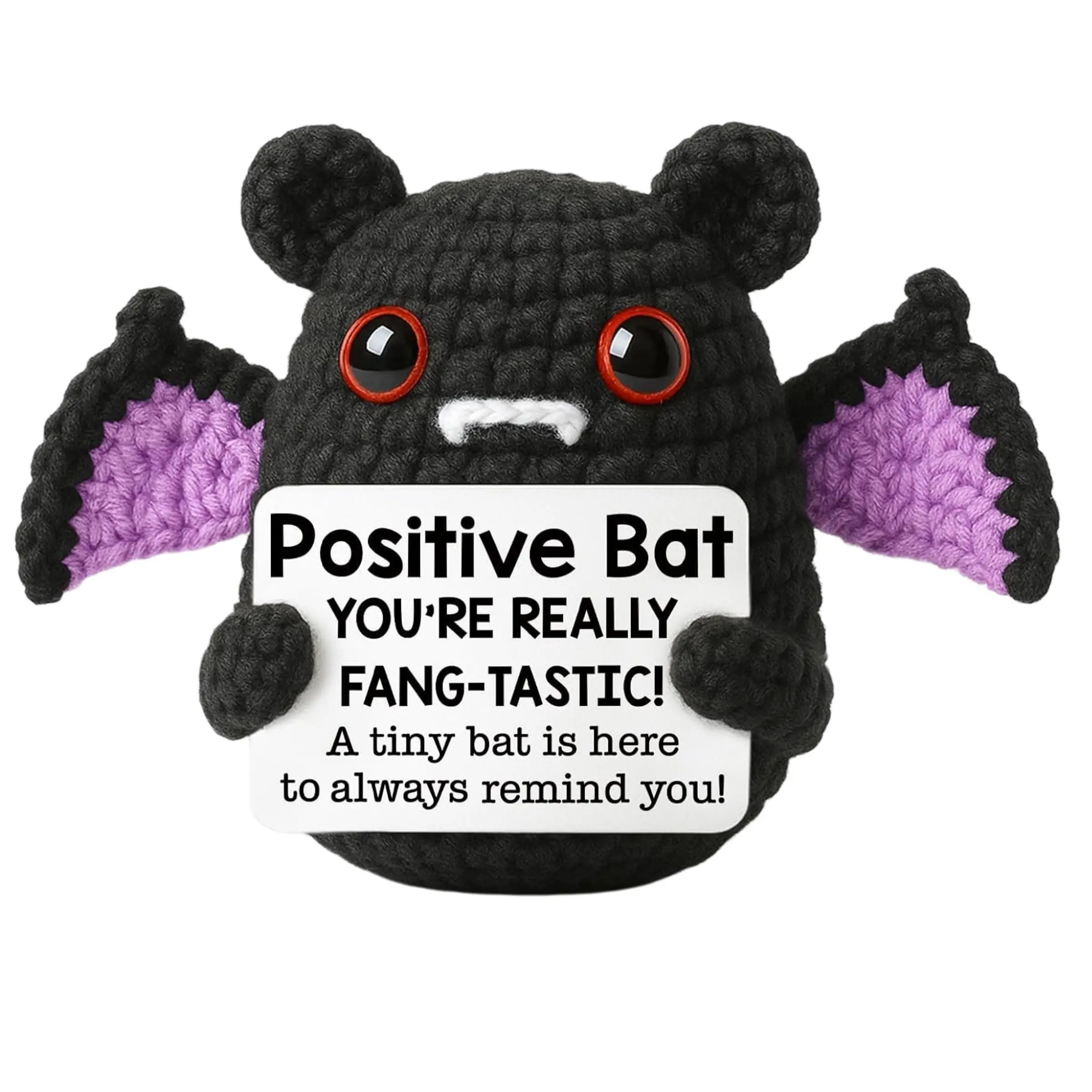 Cute Handmade Knitted Bat Stuffed Animal Doll, Huggable Collectible, Inspirational Soft Cuddly Gift for Birthdays, Graduations, Stress Relief, Positive Energy, Humorous, Weird Crochet Bat, Handmade Crochet Figure