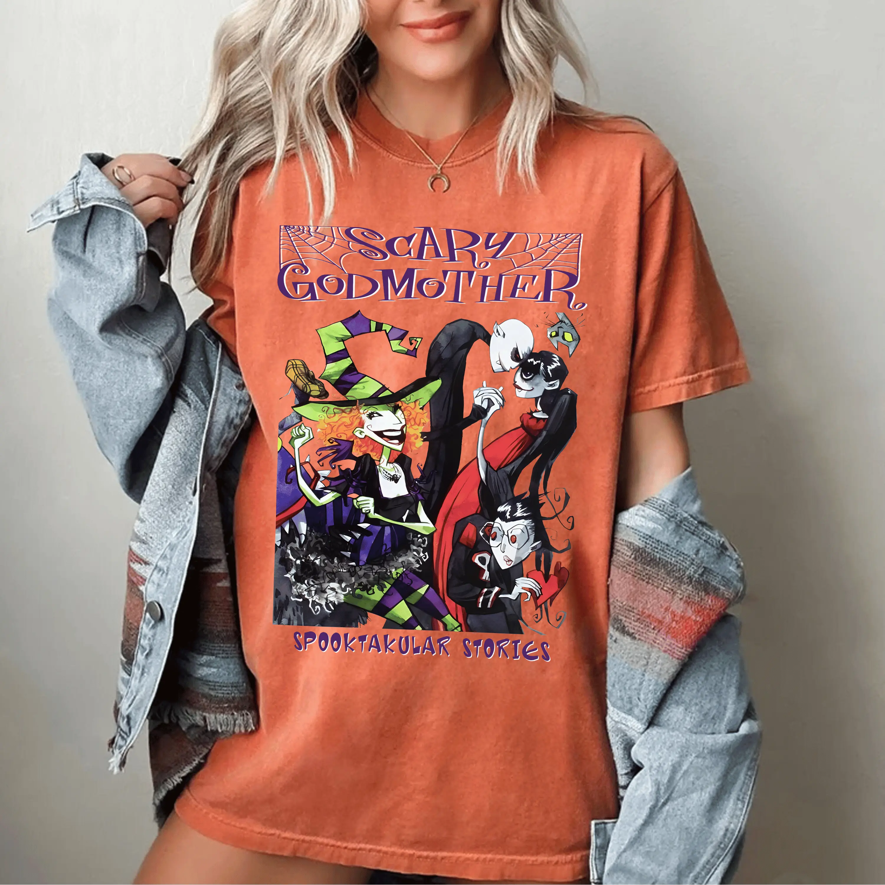 Scary Godmother Halloween Shirt, Retro Spooktakular Stories Tee, Vintage Halloween Sweatshirt, 90s Movie Shirt, Spooky Season Gift Cotton Crewneck