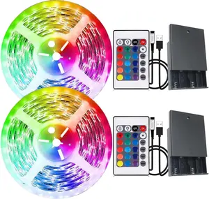 LED Strip Lights Battery Powered, 20ft 24-Keys Remote Controlled, DIY Indoor and Outdoor Decoration.
