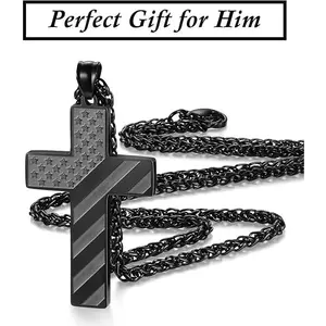 American Flag Cross Necklace for Son/Boyfriend/Husband/Father, Stainless Steel Cross Pendant Chain with Bible Verse