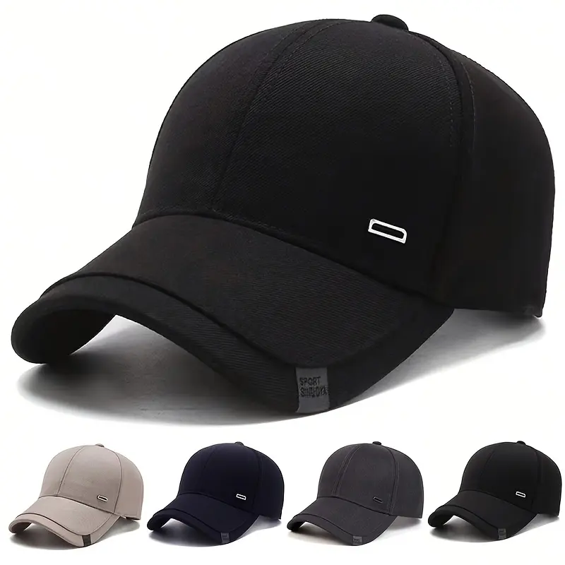 Men's casual geometric pattern baseball cap, equipped with square silver buckles, 100% polyester fiber material, lightweight and adjustable.