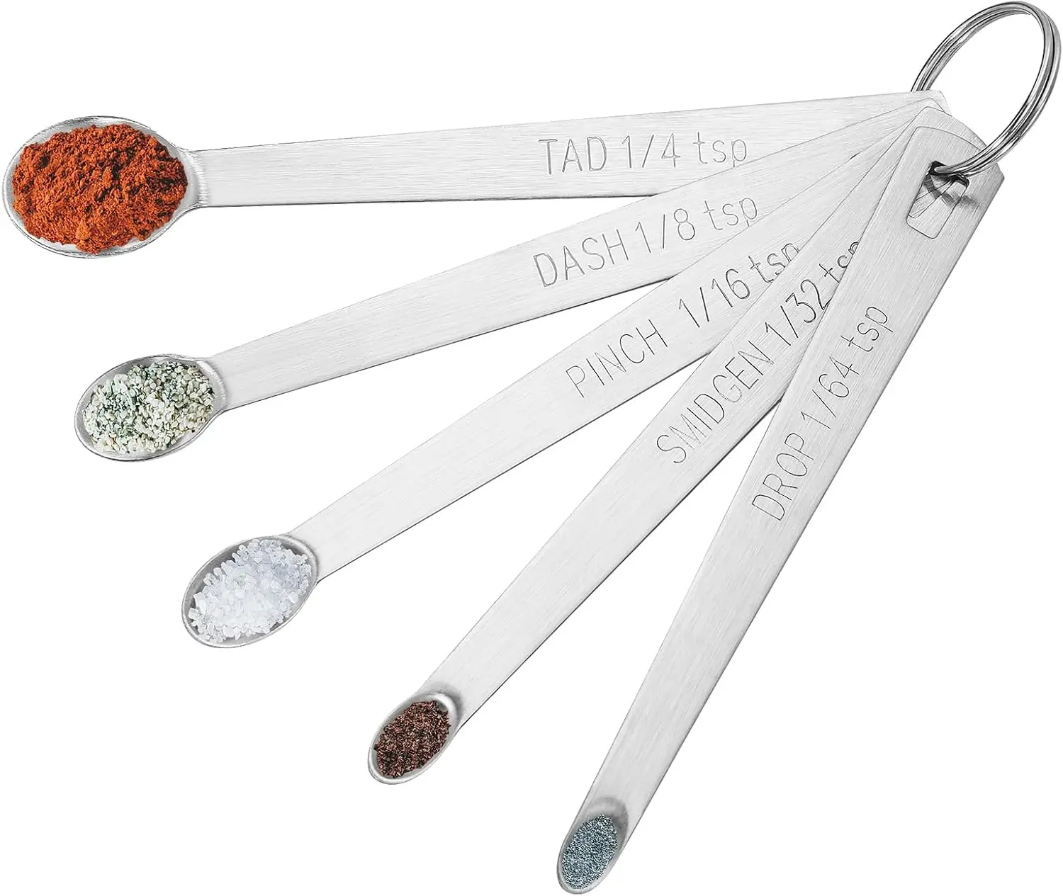 5-Piece Mini Stainless Steel Measuring Teaspoons Set - Precise, Durable, Dishwasher-Safe Kitchen Utensils with 1/4,1/8,1/16,1/32,1/64 tsp Sizes, Split-Ring Containment, No Breakage for Jar Scooping, Baking