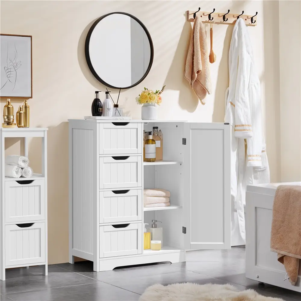 Costoffs 4-Drawer Wooden Compact Door-Shaped Floor Cabinet - Modern Freestanding Dresser, Easy MDF Bathroom Furniture with Hidden Compartment, for Home Organization (Living Room, Kitchen), Four Drawer Bathroom Furniture