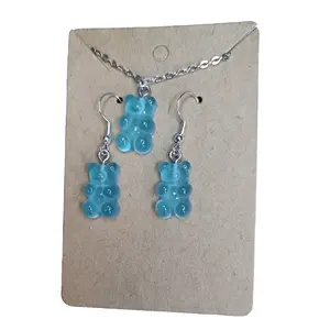 Blue Gummy Bear Jewelry Set: Necklace and Earrings for Women