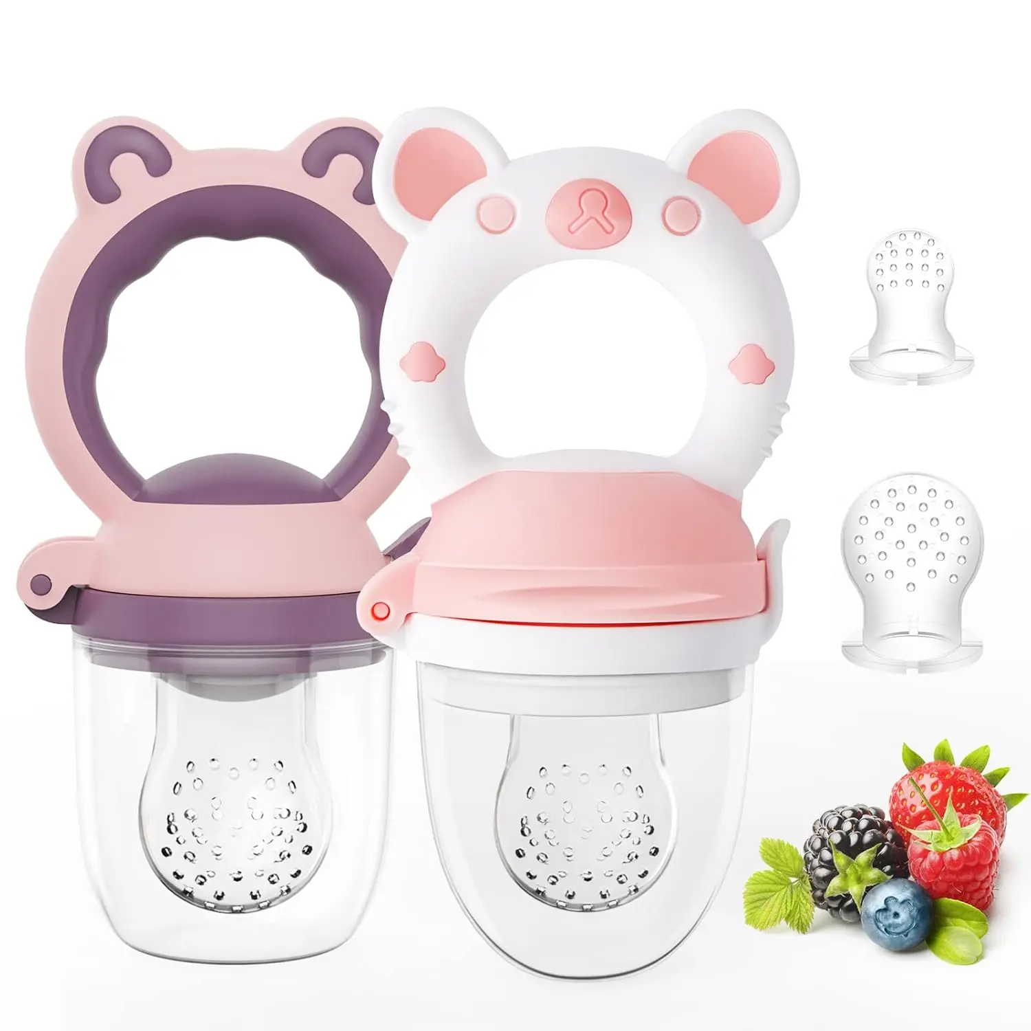 BPA-Free Silicone Baby Food Feeder Pacifier & Teether (2-Pack) for 4+ Months Infants, Easy-Feed Nipple, Safe Solids Introduction, Soothing Teething Relief
