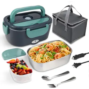 Limited time Deal-Electric Lunch Box Food Heater, 80W Portable Warmer for Car Truck Work with 304 Stainless Steel Container, Tableware portable  heater  box Bpa Free Plastic High Quality Plastic