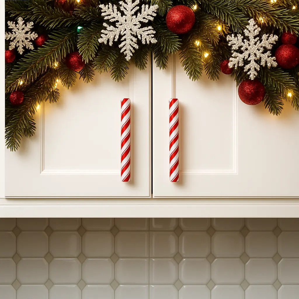 Peppermint Stick Handle Covers – Large 10-Pack, Snap-On Décor for 1/2" Wide Bar Pulls (Fits 5.5"–7.5" Length), Tool-Free Holiday/Winter/Christmas for Kitchen, Bath & Dressers
