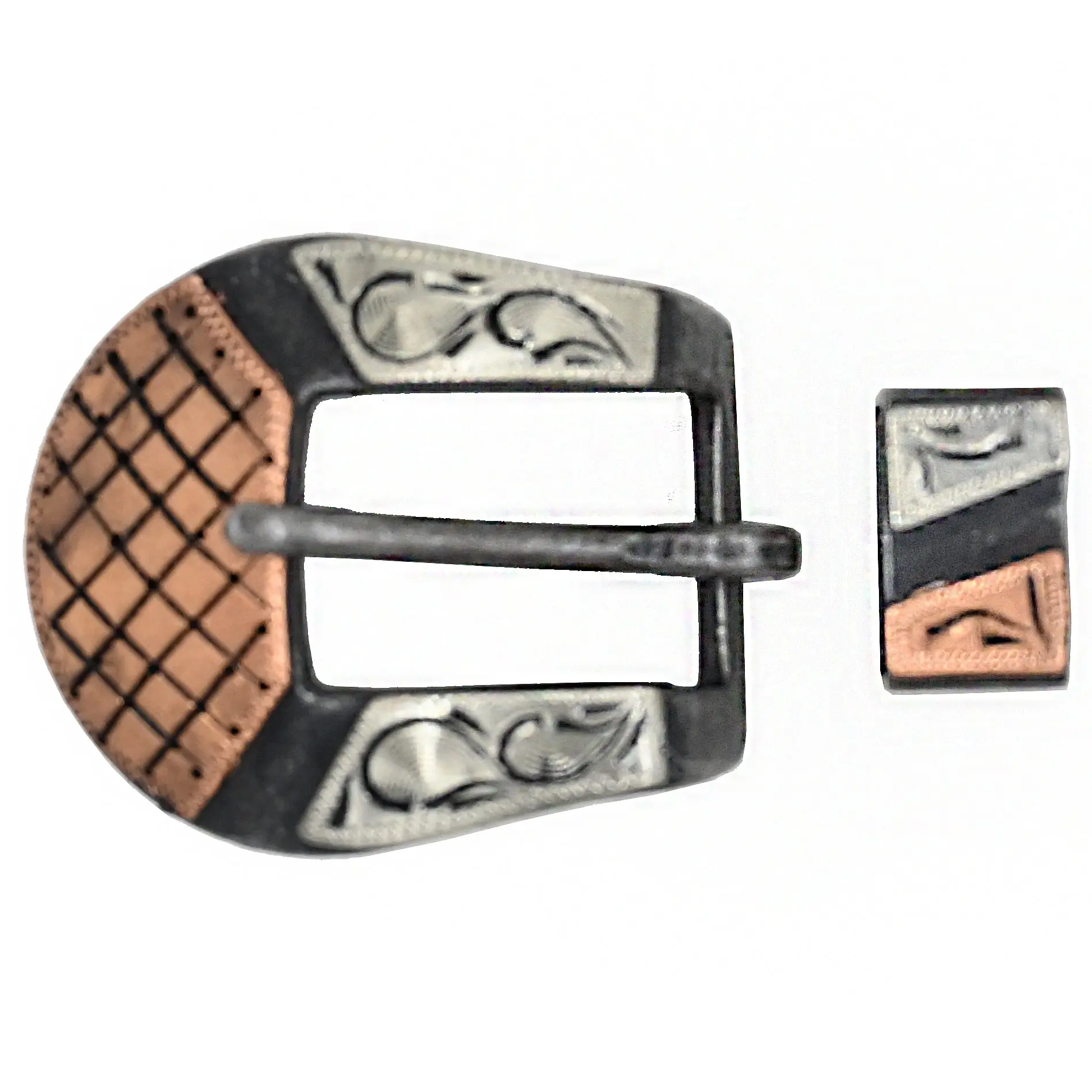 Coolhorse 5/8" Copper Crosshatch Overlay Buckle with Keeper