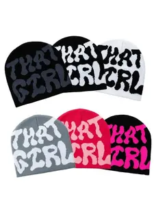 Women's Y2K Style Jacquard Knit Beanie Hat, Knitted Winter Hat, Warm Winter Accessory, Casual Fashion for Autumn & Winter Seasons