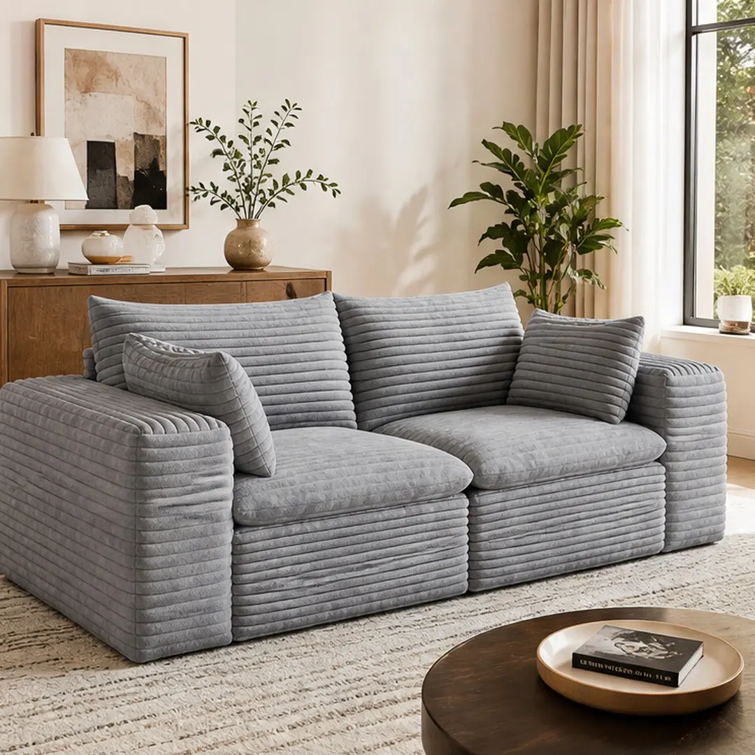 ARCH Armless 2-Seater Cloud Corduroy Cotton Sofa - 71" Deep Seat, High Density Foam, Double Layer Design, Removable Cushion, No Assembly, DIY Modular Sectional, 35.5"w x71"d x23.6"h, 39"l x17.3"w x15"h, 83.80 lb, 88.2 lb, for Living Room Apartment, Comfy
