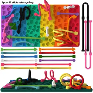Sensory Activity Board, Geometric Stress Relief Board, Silicone Stress Relief Board for Kids and Adults, Includes 12 Silicone Strips, Portable Storage Bag, Squishy Sensory Fidgets