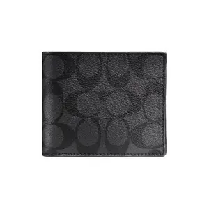 COACH 3-in-1 Wallet 11 Classic Monogram Bifold Mini Wallet for Men, Coated Canvas, Black and Gray
