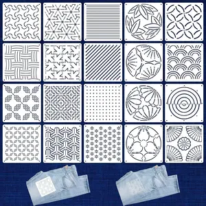 20 count Sashiko Stencils 5.1 x 5.1 Inch Plastic Sashiko Template Pattern Geometric Embroidery Stabilizers Drawing Line Template for Hand Quilting Sewing