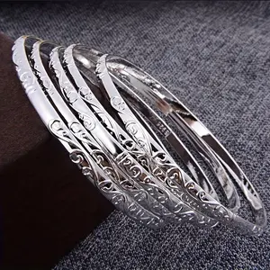 Trendy Silver-Plated Geometric Circular Design Bracelets Set of Five for Various Occasions Fine Jewelry