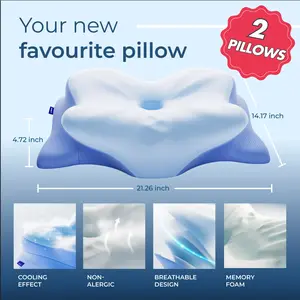 2 Derila Ergo Cervical Neck Pillow Bundle – Ergonomic Memory Foam Neck Support for All Sleep Positions | Pain Relief, Cooling, Breathable, and Contoured Design for Optimal Sleep Comfort | Ideal for Side, Back, and Stomach Sleepers