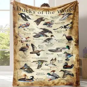 World Duck Species Flannel Blanket – Educational & Illustrated Duck Throw for Sofa, Bed & Travel – Soft Cozy Lightweight Blanket, Perfect Gift for Kids, Adults & Nature Lovers