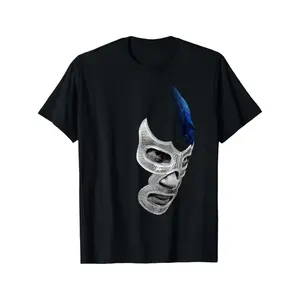 1pc mens casual cotton t shirt with mex art demon blue libre mexican wrestler legend applique regular fabric geometric pattern for sports running training hiking outdoor activities unisex for teens adults black -1