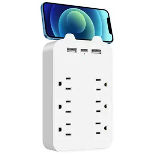 9-in-1 Outlet Extender with Surge Protector, 6 AC Outlets & 2 USB Ports & 1 USB-C Port Wall Mount Electrical Sockets for Home & Office