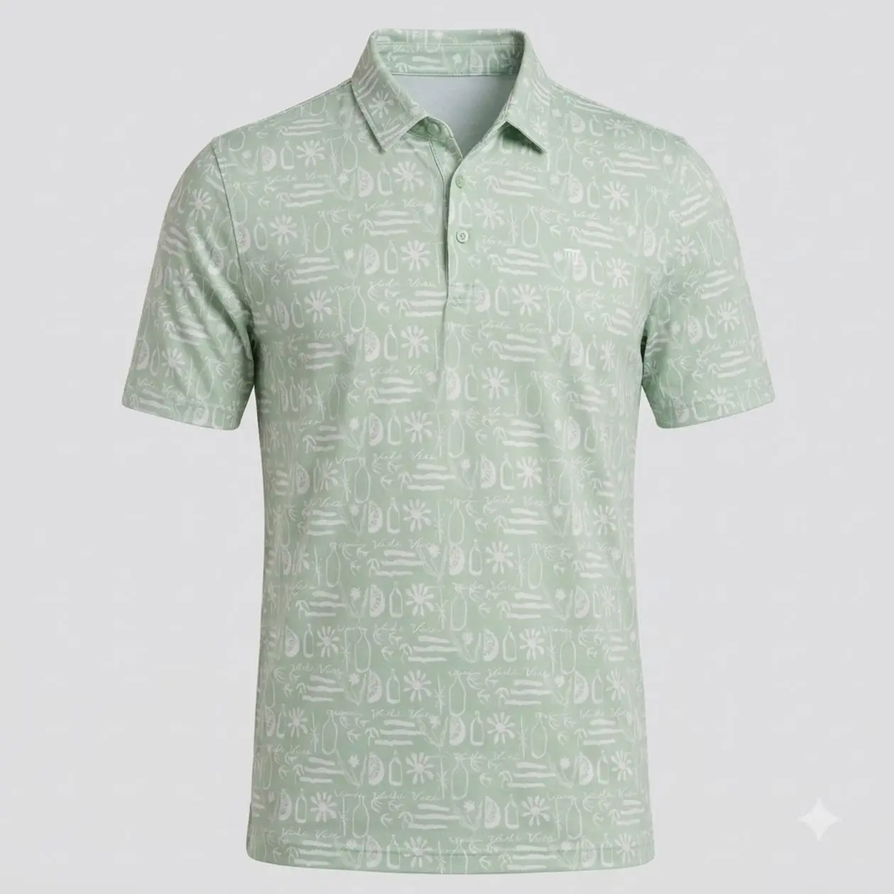Unisex Light Mint Green Floral Golf Polo Shirt - Short Sleeve Quick Dry Performance Golf Shirt for Men