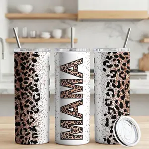 1 Pc 20oz Insulated Tumbler, Rose Gold Glitter "MAMA" & Leopard Print Design, with Straw & Brush, Double-Walled Steel Cup for Hot/Cold Drinks, Perfect Gift for Moms, Grandmas & Mother's Day.