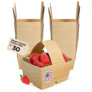 IDL Packaging 3-Pint Berry Baskets with Handles, Wood Grain Print (Pack of 30) – USA-Made, Durable Food-Safe Cardboard Berry Trays for Fruits & Veggies – Perfect for Farmers Markets & Grocery Displays