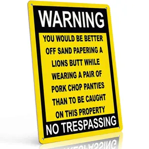 8x12 Inch Aluminum Warning No Trespassing Sandpaper Lion Butt Metal Sign Edgy Humorous Wall Art for Yard Garage Property High Visibility Yellow Black Design Waterproof No Nonsense