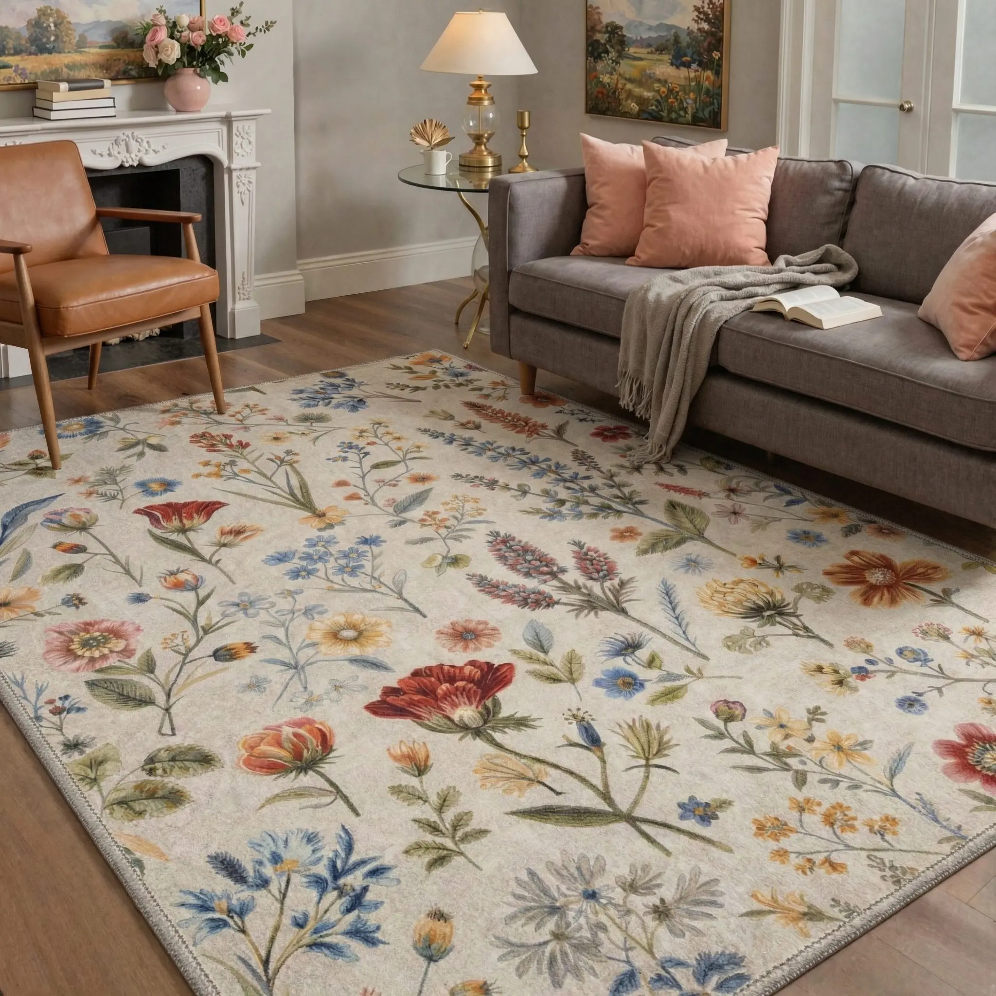 【Back To School】GENIMO Area Rug – Soft, Non-Slip, Pet Friendly, Machine Washable Floor Rug, Home Carpet, Stylish Decor for Any Room ,ARF2059-PETAL