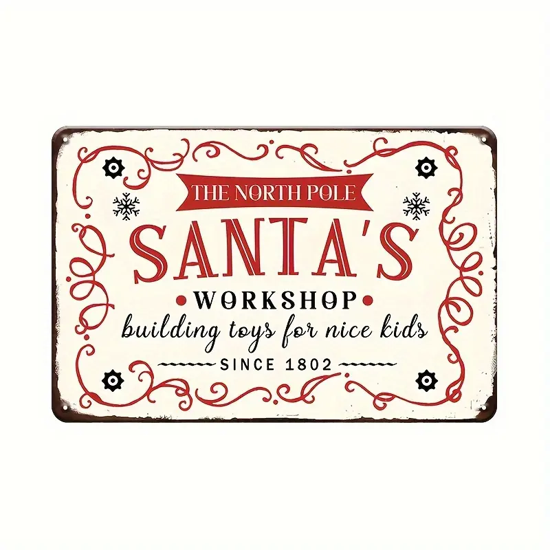 Retro Rectangular Iron Christmas Signage - 8in x 12in/20cm x 30cm Arctic Santa Claus Factory Metal Tin Plaque, Indoor Wall Decor, Home Supplies, Cafe Wall Hanging, 8Inches X 12Inches/20Cm X 30Cm