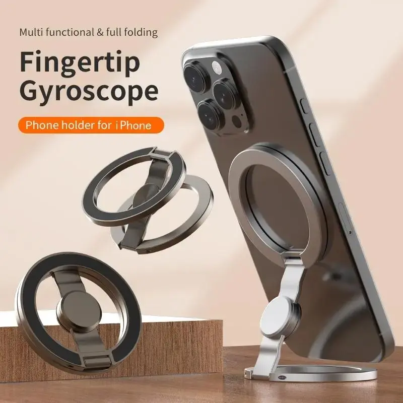 Magnetic Phone Stand & Fidget Spinner Combo, Dual Magnetic Ring Stand, Fidget Toys Adults, Foldable, 360 ° Rotation, Phone Holder Car, Desk Phone Stand, MagSafe Compatible, Stress Relief Accessory for Home/Office/Travel/Gym