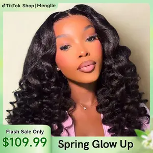 Menglle New Yaki Loose Wave Fluffy Bounce Pre Wand Curly 13x4 Lace Front Wig Transparent Glueless Ready to Wear Pre-cut Lace Human Hair Wigs#greenish#TikTokShopSpringGlowUp
