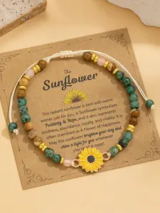 Fashionable Sunflower Stone Handmade Adjustable Flower Design Bracelet, Inspirational Quotes, Perfect Gift for Her, Birthday Present, Daily Wear, Fashionable Bracelet Style