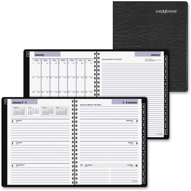 212 MAIN AAGG54500 Executive Planner Notebook - Flux Leather, Ruled Pages, Weekly & Monthly Planning, Black Office Stationery Supplies