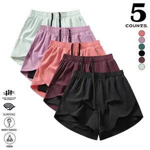 Women's 2-in-1 sports shorts, layered sports shorts with zippered pockets, stretchy quick-dry shorts, suitable for running, yoga, gym workouts, and summer sports activities.