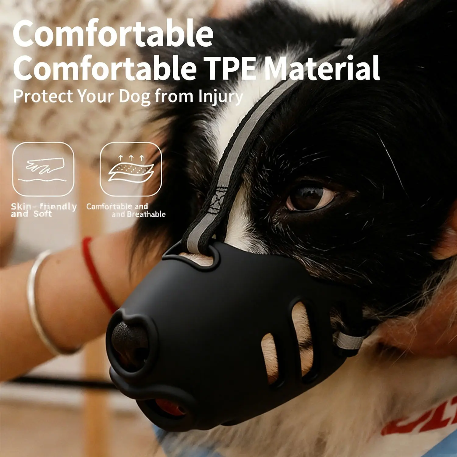 Adjustable Breathable Dog Muzzle for Medium & Large Dogs - Prevents Biting, Chewing, Barking - Ideal for Training, Golden Retrievers, Border Collies - Ensures Safe Walks, S