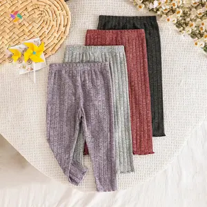 Toddler Baby Girls 4pcs Ribbed Leggings Fashionable Solid Color Stretch Comfortable Bottoms