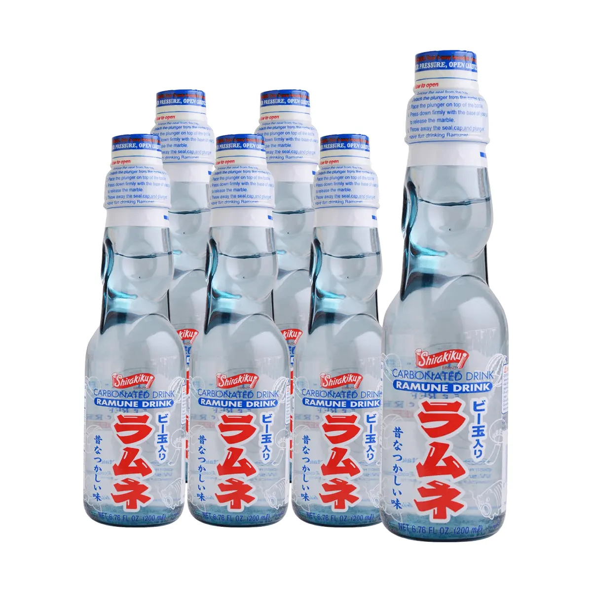 Shirakiku Japanese Ramune Soda Original Flavor - 6 Pack (200ml Bottles) - Classic Japanese Soda Drink