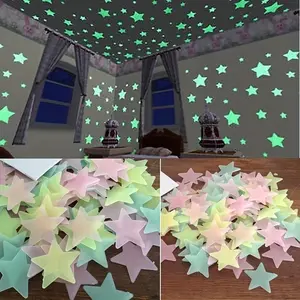 100Pcs classic luminous dim star wall sticker, reused luminous fluorescent sticker, Glow in the Dark, matte surface, self-adhesive plastic decoration, Home Decor, decoration items, for fantasy-themed rooms, living room, multi-sided installation