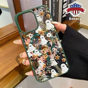 Magnetic Phone Case Supports Wireless Charging for iPhone 17 15 16 14 Pro Max 13 12 11 XR XS Plus E Air Halloween Spooky Garden Pattern Anti-Yellowing Shockproof durable ultra-thin Crystal Transparent Acrylic Cover