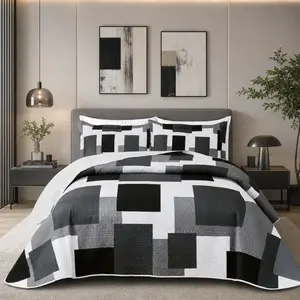 3 Piece Quilt Set Geometric Reversible Bedding Set Microfiber Lightweight Bedspread Coverlet with 2 Shams Modern Bed Covers for All Season