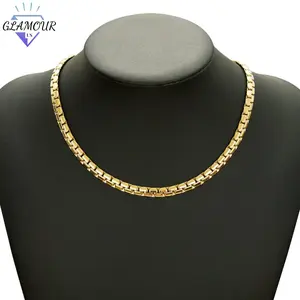 Round Box Link Chain Necklace And Bracelet Unisex Adults Jewelry Set 14K Golden PlatingStainteel Steel - Available in 16in to 24in