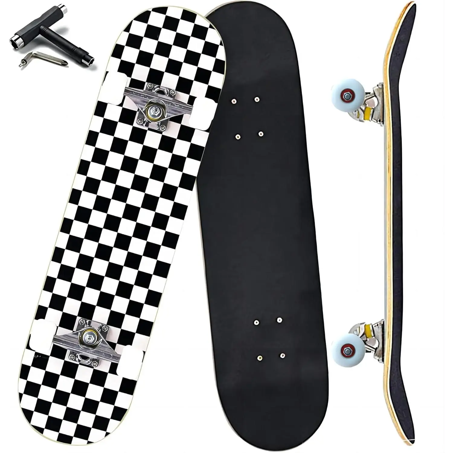 31"x8" Complete Skateboard 7 Layers Canadian Maple Double Kick Concave Deck for Beginners Kids Teens Adults flight