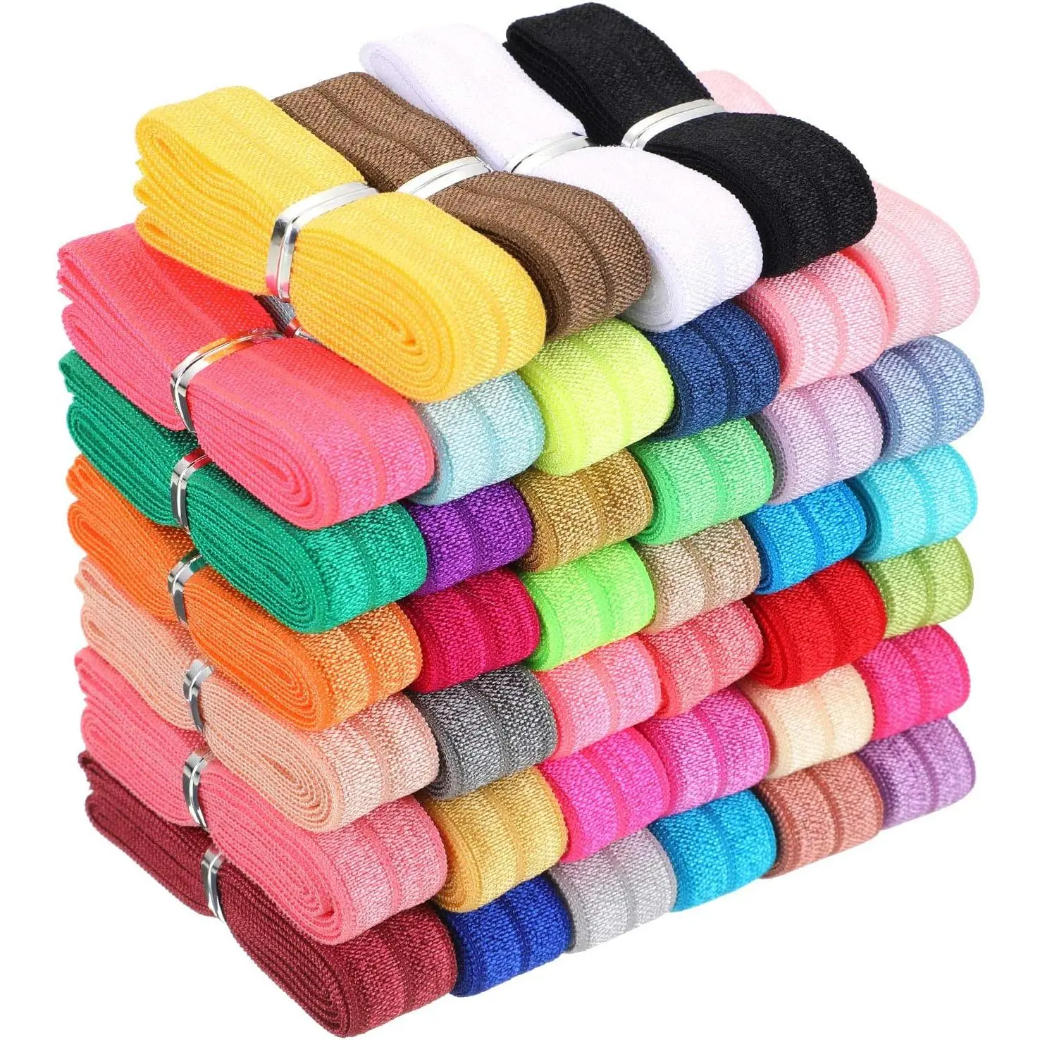40 Yards Fold over Elastic Solid Color Trim Elastic 40 Colors Ribbon Sewing Stretch Ribbon Band for Hair Bow DIY Craft Hair Ties Headbands