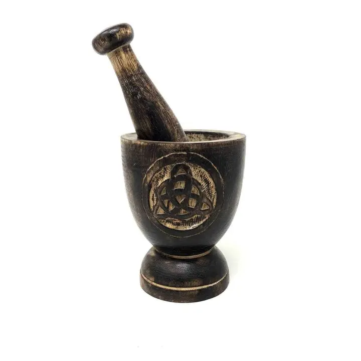 Wooden Triquetra Mortar & Pestle – 3" x 5" – Ritual Herb Grinding Tool
