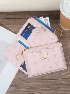 New minimalist casual card holder ultra-thin, lightweight, portable cash, ID card, credit card coins, credit card storage bag, women's card bag, with snap closure and keychain, suitable for carrying around when going out