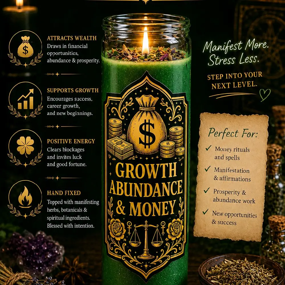 Growth, Abundance & Money Candle Fixed, Blessed & Manifestation Ready Unscented