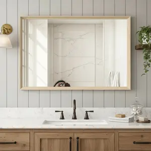 Spaco 24" x 36" Rectangular Oak Wood Effect Wall-Mount Mirror – for Living Room, Bedroom, Entryway, Hallway, or Bathroom