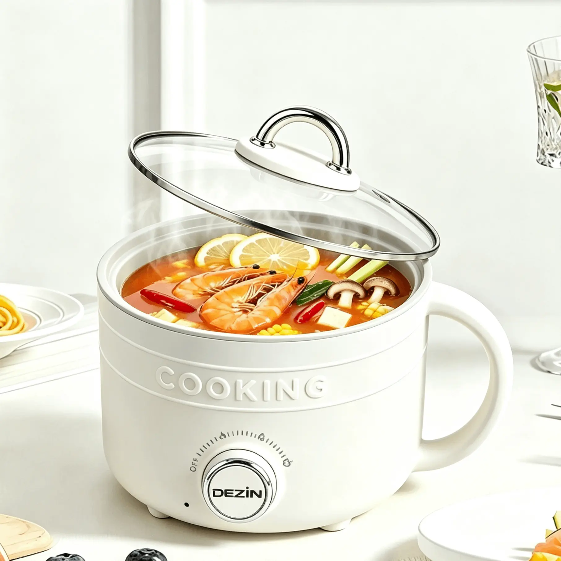 Portable Corded Electric Hot Pot - Multifunctional Kitchen Appliances Mini Cooker with Adjustable Heat, Nonstick Surface, Fast Heating, Overheat Safety, Boil-Dry Protection, Easy Cleaning, Compact Design for Noodles, Eggs, Multifunctional Hot Pot
