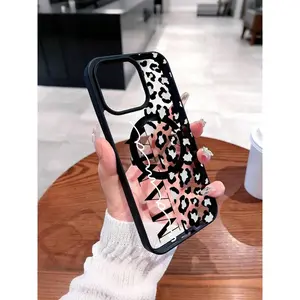 Leopard Print MAMA Pattern Magnetic Clear Phone Case For IPhone 17/16/15/14/13/12/11/Air/ProMax/Pro/Plus,For Samsung Galaxy S25/S24/S23/S22/FE/Ultra, Acrylic+TPU Cover Y2K Matching Shockproof Fundas Para Cover De Creative