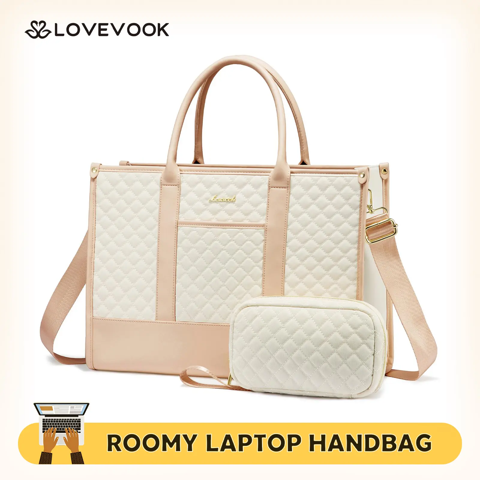 LOVEVOOK Laptop Tote Bags for Women,15.6-17.3 inch Laptop Work Bags with Clutch Purse,Shoulder Bag with Adjustable Straps & 2 Cup Holders, Womens Briefcase for Travel, Teacher, Doctor, Nurse and Chic Woman,TikTokShopBackToSchool